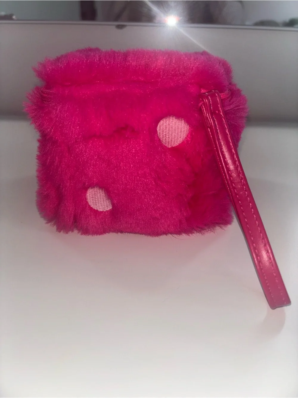 Benefit Cosmetics Rollin’ with Benetint Faux Fur Makeup Bag Wristlet – Empty